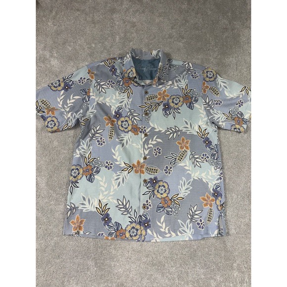 Tommy Bahama Shirt Mens Large Blue Hawaii All Over Print Tropical Silk - Picture 1 of 6